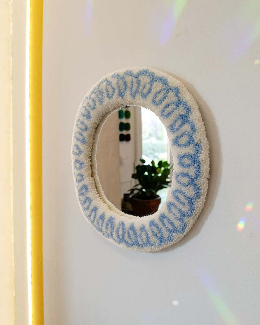 Miroir tufté rond - motif ressort bleu