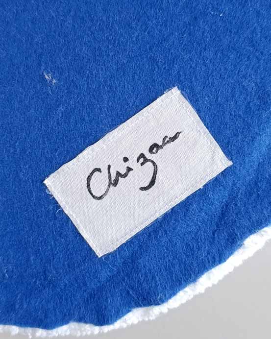 Miroir tufté rond - motif ressort bleu