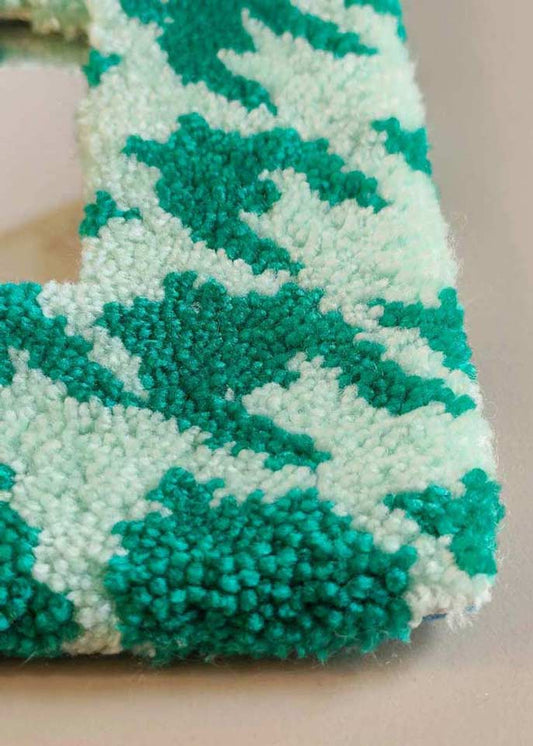 Miroir tufté - pied-de-poule turquoise