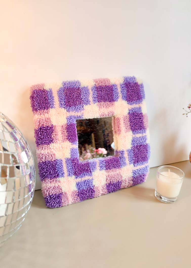 Miroir tufté violet - motif madras