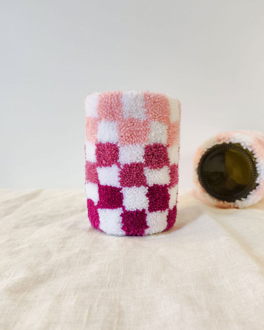 Vase damier dégradé rose