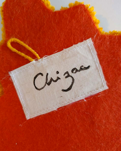 Décoration tuftée - feuille de chêne orange