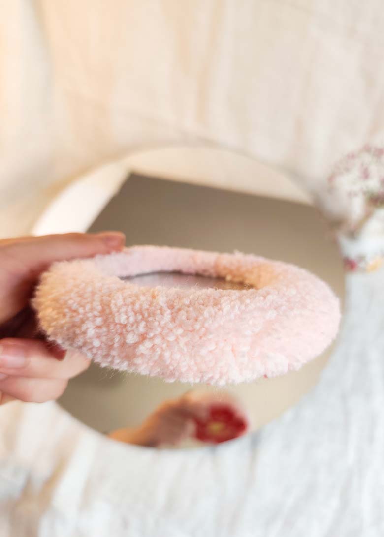 Miroir main tufté - fleur rose