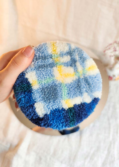 Miroir main tufté - madras bleu