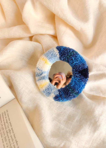 Miroir main tufté - madras bleu