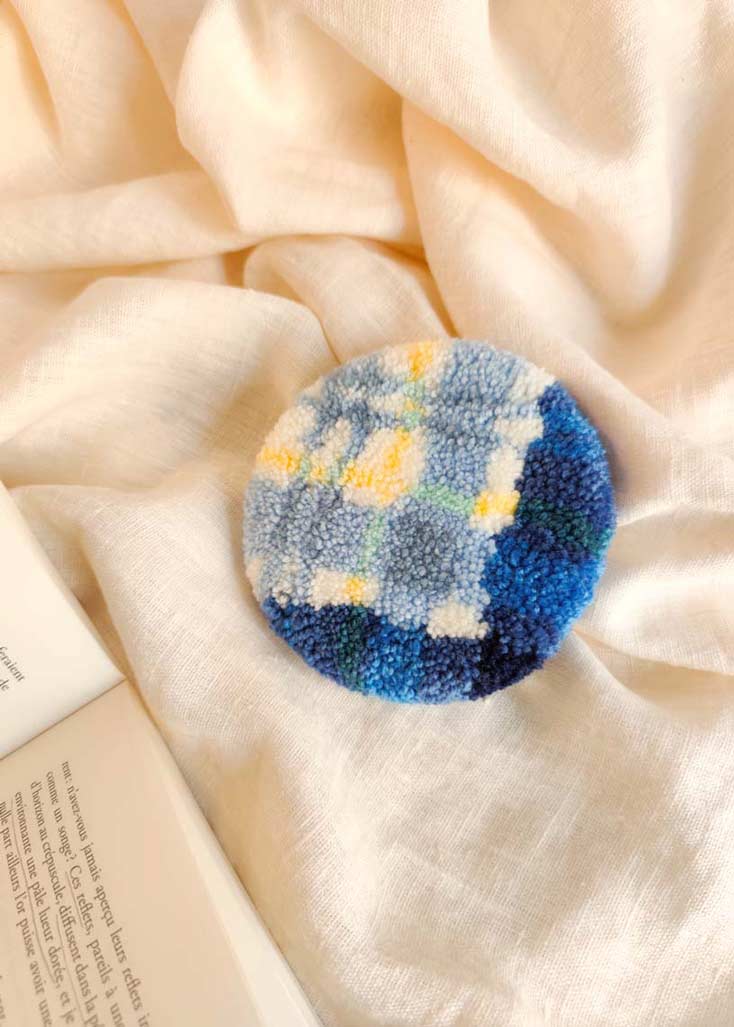 Miroir main tufté - madras bleu