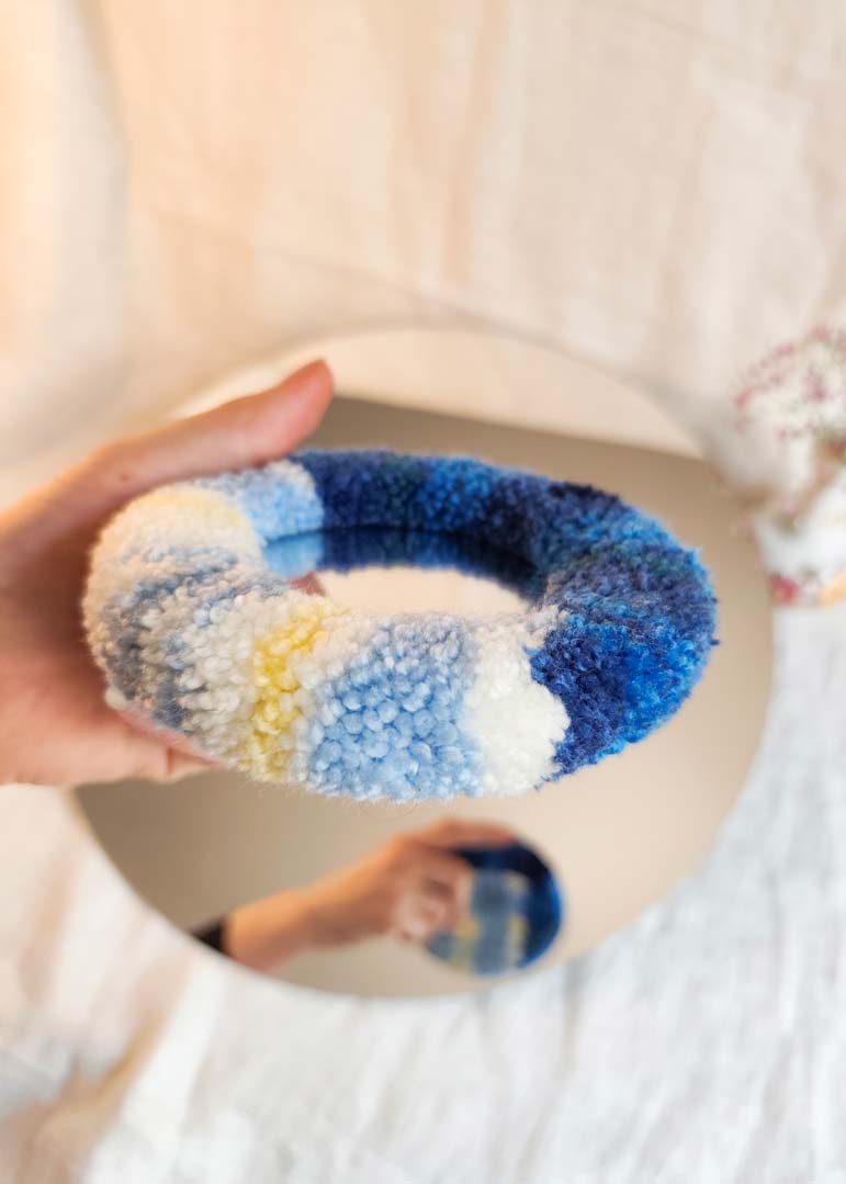 Miroir main tufté - madras bleu
