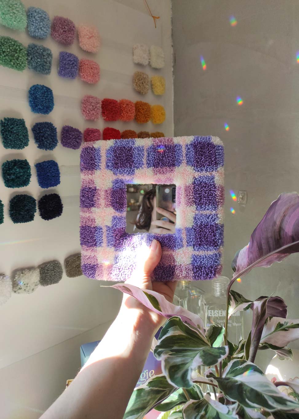 Miroir tufté violet - motif madras