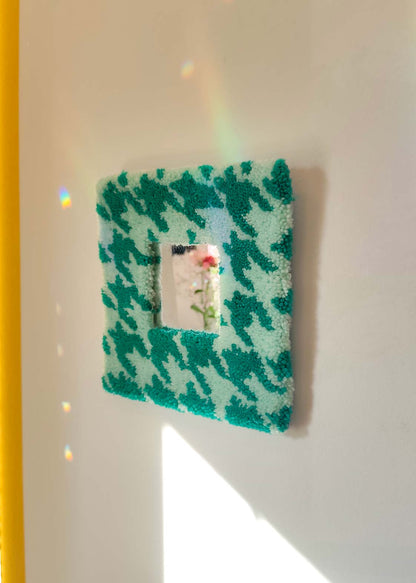 Miroir tufté - pied-de-poule turquoise