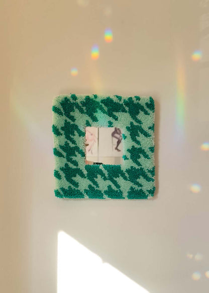 Miroir tufté - pied-de-poule turquoise