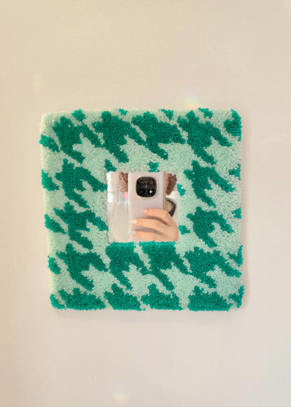 Miroir tufté - pied-de-poule turquoise