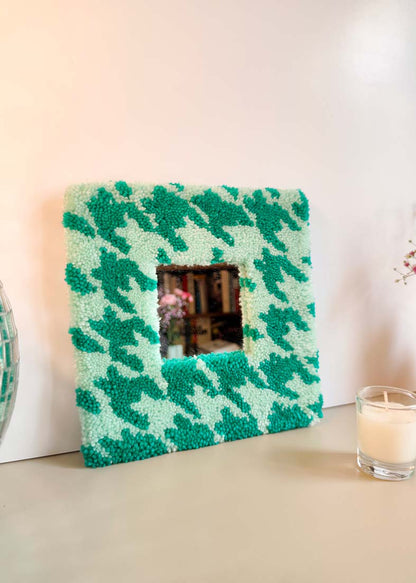 Miroir tufté - pied-de-poule turquoise